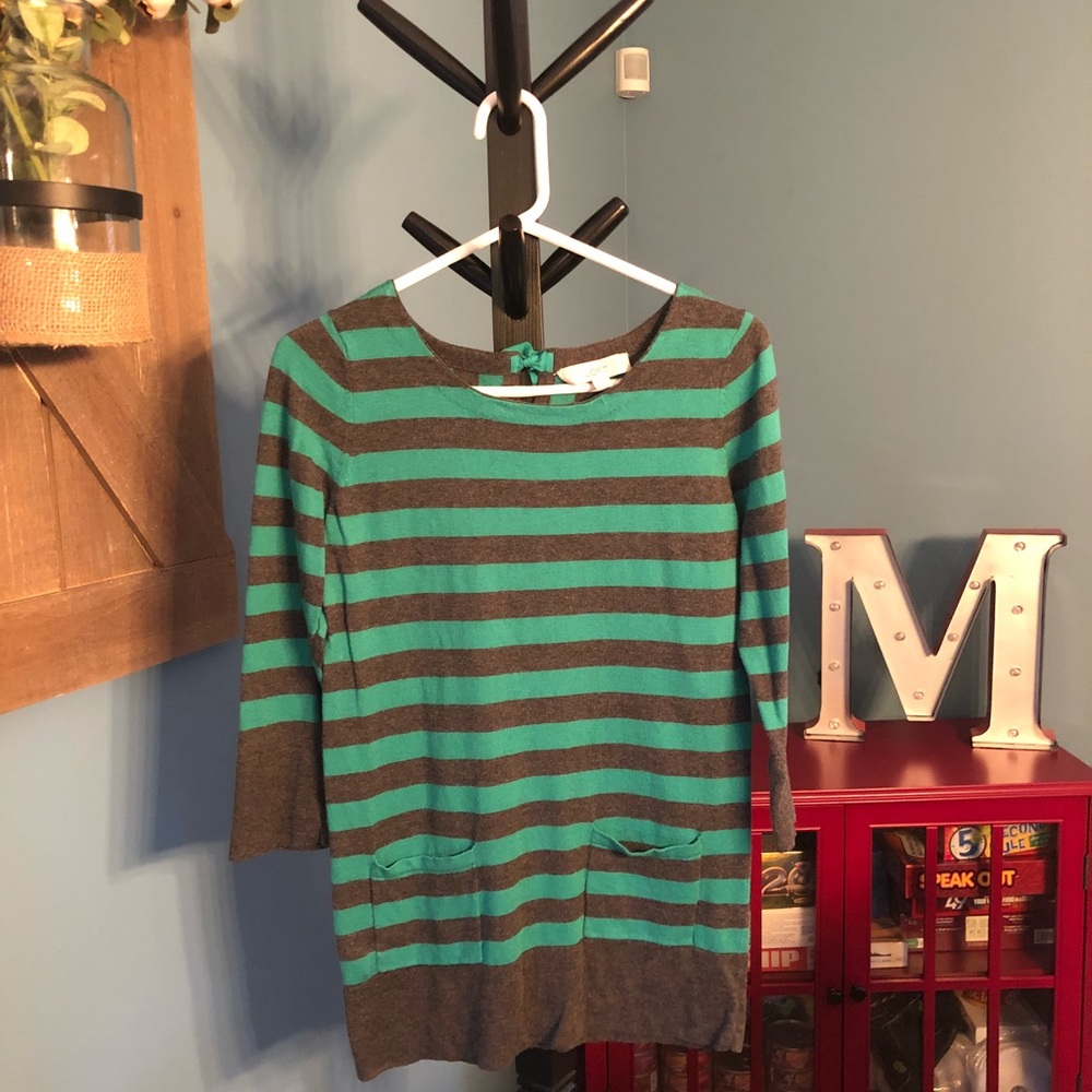 LOFT grey and teal stripe lightweight sweater sz S